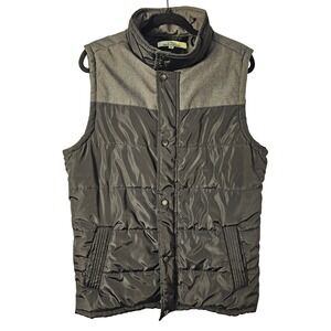 Adventuridge Mens Puffer Vest Black Grey Quilted Full Zip Snap Layering Medium